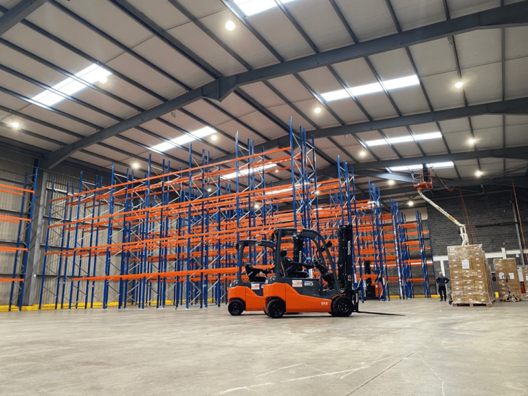 forklift in an empty warehouse